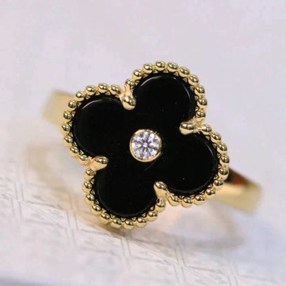 [⭐Seralia]CLOVER ONYX RING GOLD DIAMOND