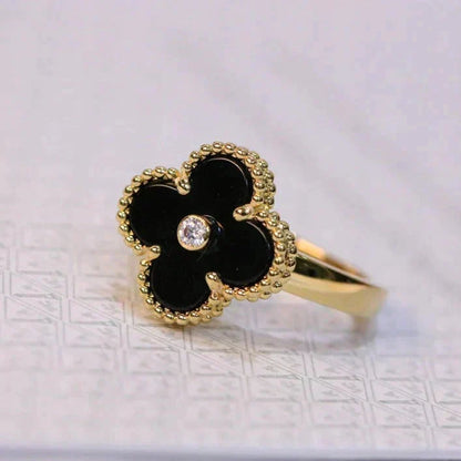 [⭐Seralia]CLOVER ONYX RING GOLD DIAMOND