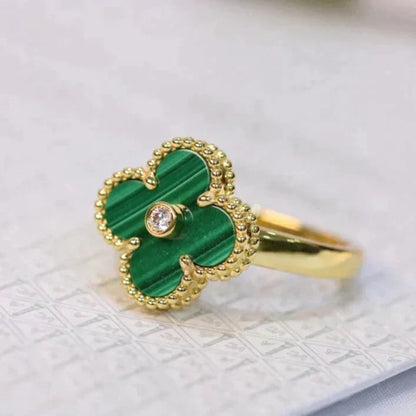 [⭐Seralia]CLOVER MALACHITE RING GOLD DIAMOND