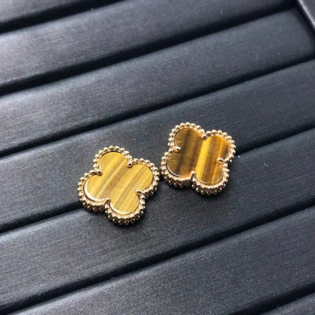 [⭐Seralia]CLOVER MEDIUM 1 MOTIFS TIGER EYE EARRINGS