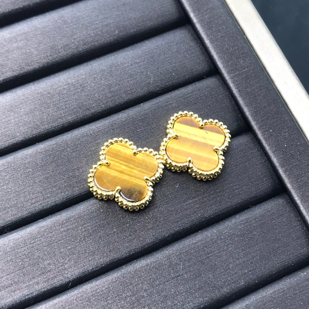 [⭐Seralia]CLOVER MEDIUM 1 MOTIFS TIGER EYE EARRINGS