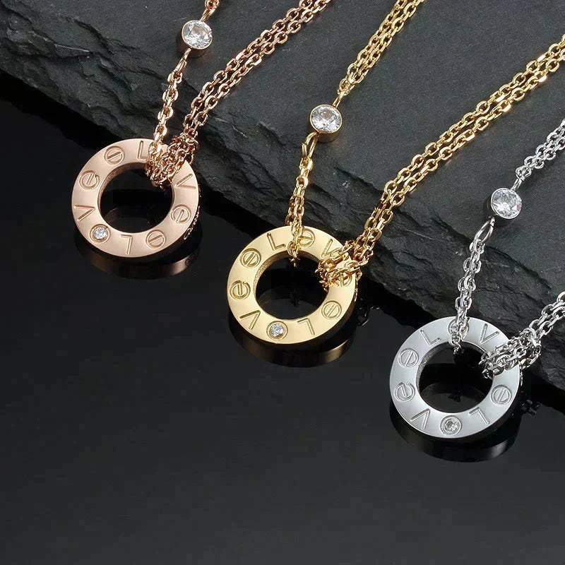 [⭐Seralia]LOVE NECKLACE 16MM 2 DIAMONDS