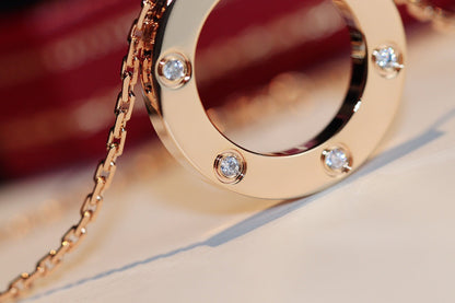 [⭐Seralia]LOVE NECKLACE 16MM 6 DIAMONDS PINK GOLD