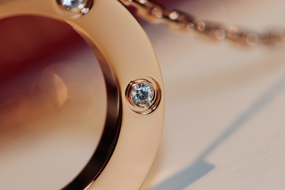 [⭐Seralia]LOVE NECKLACE 16MM 6 DIAMONDS PINK GOLD