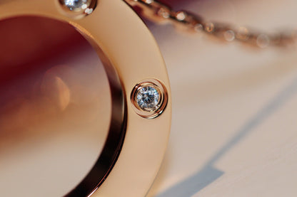 [⭐Seralia]LOVE NECKLACE 16MM 6 DIAMONDS PINK GOLD