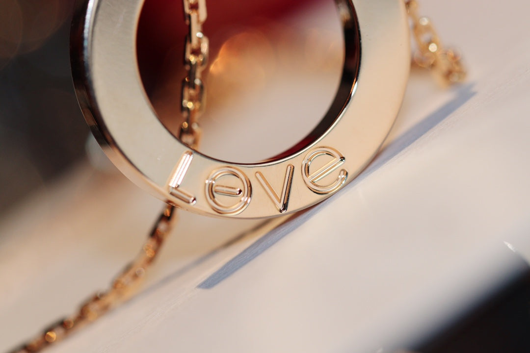 [⭐Seralia]LOVE NECKLACE 16MM 6 DIAMONDS PINK GOLD