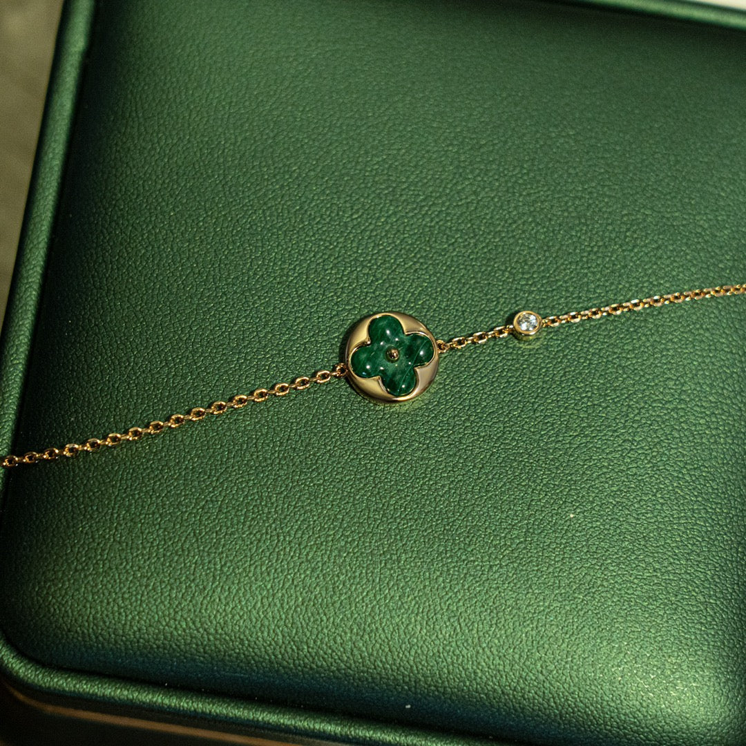 [⭐Seralia]SUN MALACHITE 1 DIAMOND PINK GOLD BRACELET