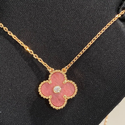 [⭐Seralia]CLOVER 15MM DIAMOND RHODONITE NECKLACE