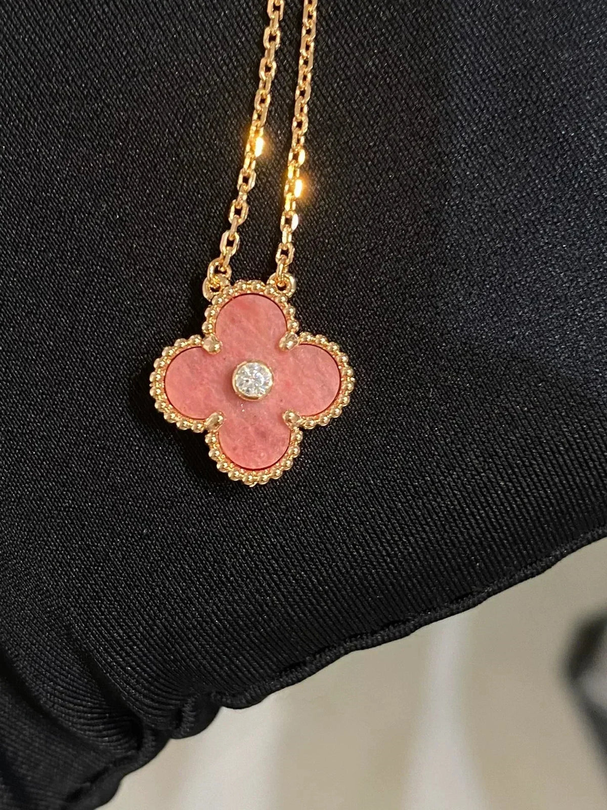[⭐Seralia]CLOVER 15MM DIAMOND RHODONITE NECKLACE