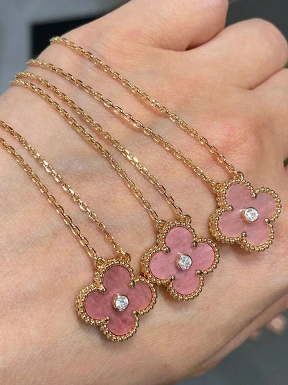 [⭐Seralia]CLOVER 15MM DIAMOND RHODONITE NECKLACE
