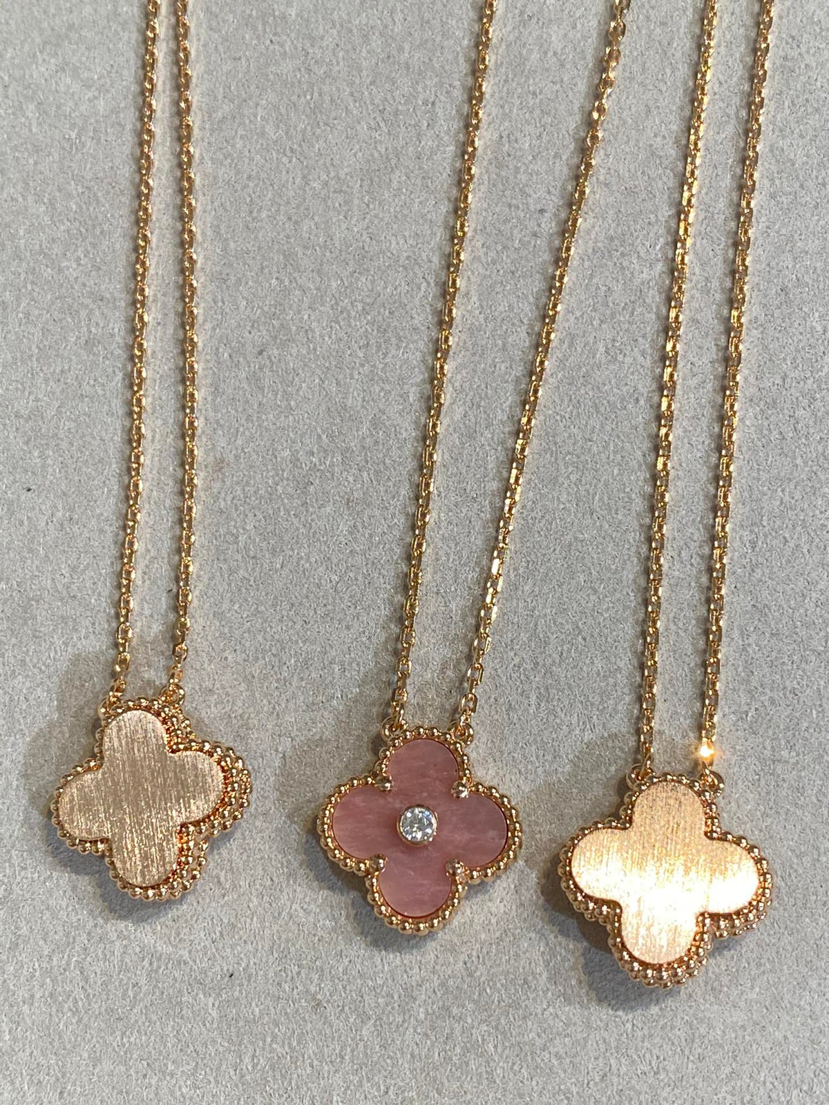 [⭐Seralia]CLOVER 15MM DIAMOND RHODONITE NECKLACE