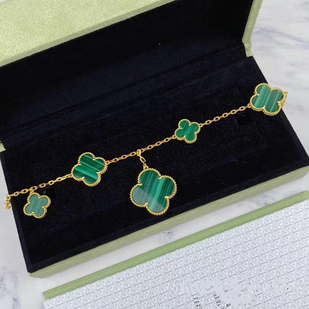 [⭐Seralia]MAGIC CLOVER MALACHITE GOLD BRACELET 5 MOTIFS