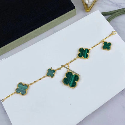 [⭐Seralia]MAGIC CLOVER MALACHITE GOLD BRACELET 5 MOTIFS