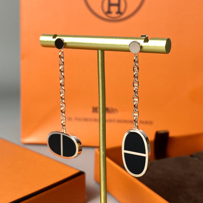 [⭐Seralia]CHAINE VERSO BLACK CERAMIC EARRINGS