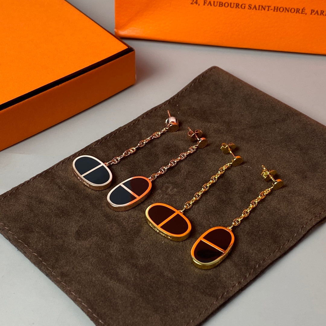 [⭐Seralia]CHAINE VERSO BLACK CERAMIC EARRINGS