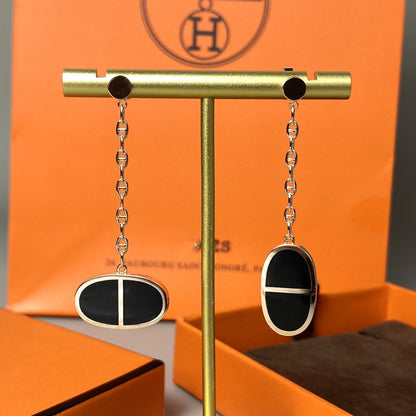 [⭐Seralia]CHAINE VERSO BLACK CERAMIC EARRINGS
