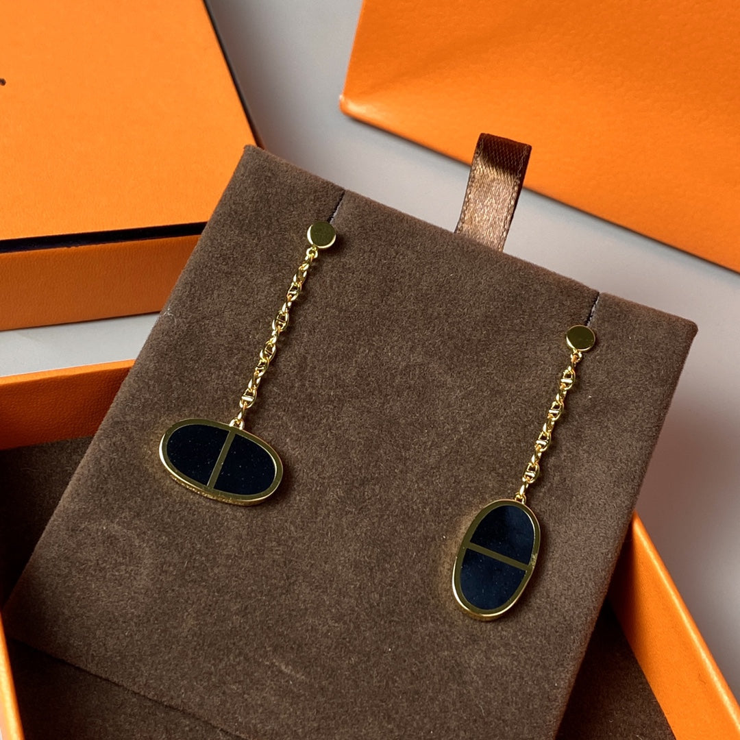 [⭐Seralia]CHAINE VERSO BLACK CERAMIC EARRINGS