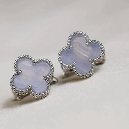 [⭐Seralia]CLOVER MEDIUM 1 MOTIFS  WHITE MOP EARRINGS SILVER