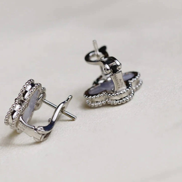 [⭐Seralia]CLOVER MEDIUM 1 MOTIFS  WHITE MOP EARRINGS SILVER