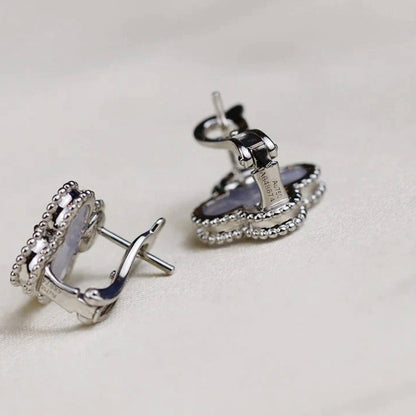 [⭐Seralia]CLOVER MEDIUM 1 MOTIFS  WHITE MOP EARRINGS SILVER