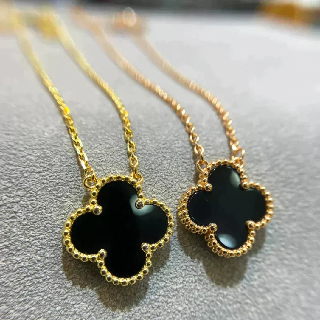 [⭐Seralia]CLOVER 15MM BLACK ONYX SINGLE FLOWER NECKLACE
