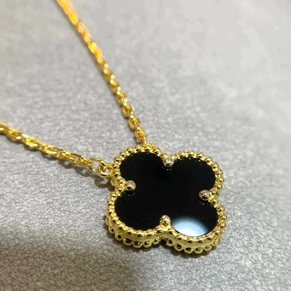 [⭐Seralia]CLOVER 15MM BLACK ONYX SINGLE FLOWER NECKLACE
