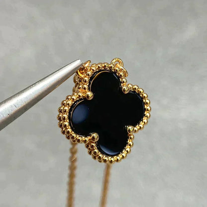[⭐Seralia]CLOVER 15MM BLACK ONYX SINGLE FLOWER NECKLACE