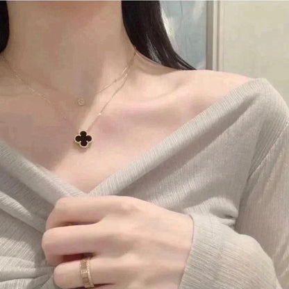 [⭐Seralia]CLOVER 15MM BLACK ONYX SINGLE FLOWER NECKLACE