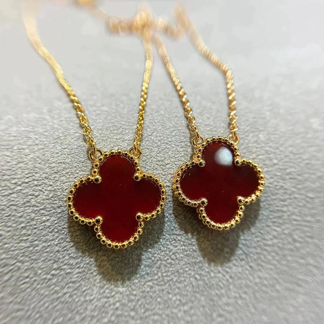 [⭐Seralia]CLOVER 15MM CARNELIAN SINGLE FLOWER NECKLACE