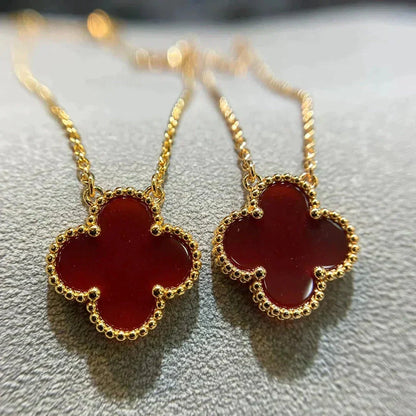 [⭐Seralia]CLOVER 15MM CARNELIAN SINGLE FLOWER NECKLACE