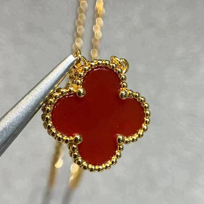 [⭐Seralia]CLOVER 15MM CARNELIAN SINGLE FLOWER NECKLACE