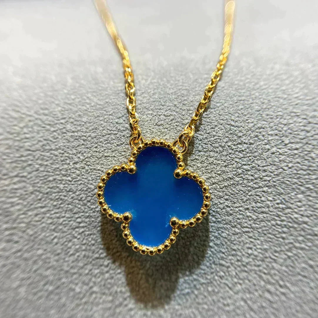 [⭐Seralia]CLOVER 15MM BLUE AGATE NECKLACE