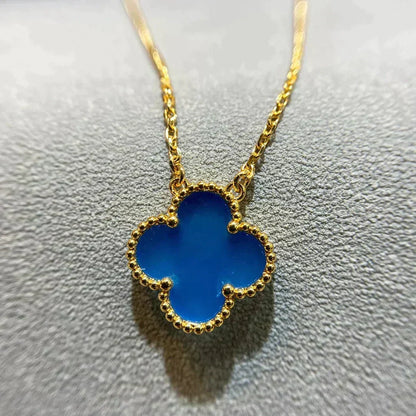 [⭐Seralia]CLOVER 15MM BLUE AGATE NECKLACE