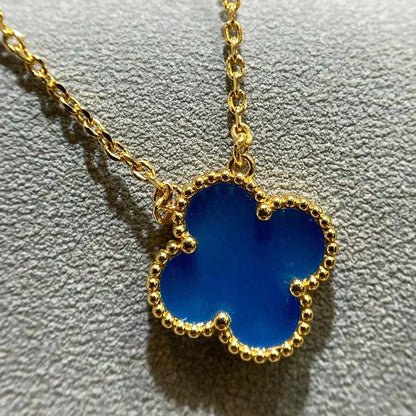[⭐Seralia]CLOVER 15MM BLUE AGATE NECKLACE