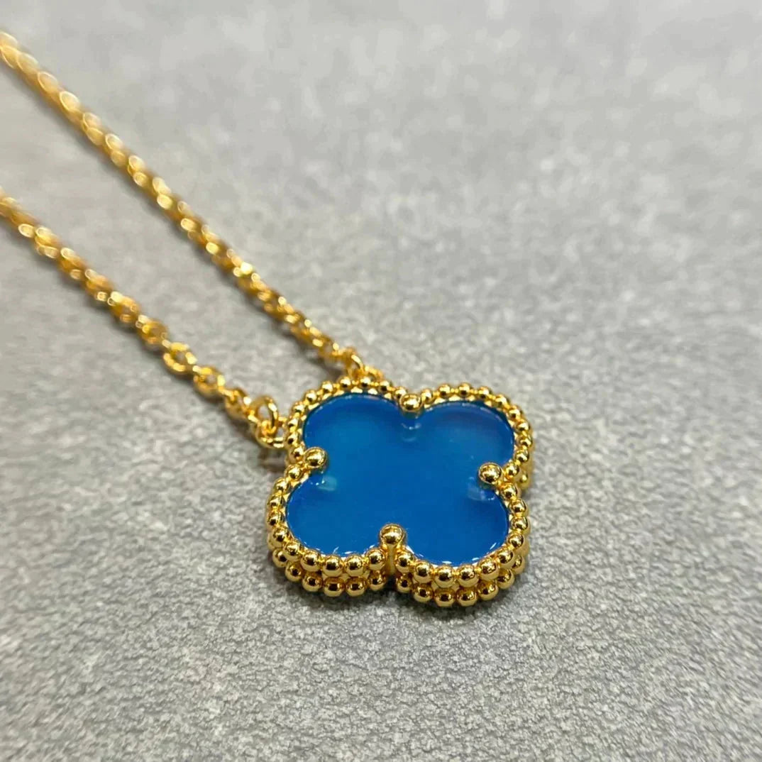 [⭐Seralia]CLOVER 15MM BLUE AGATE NECKLACE