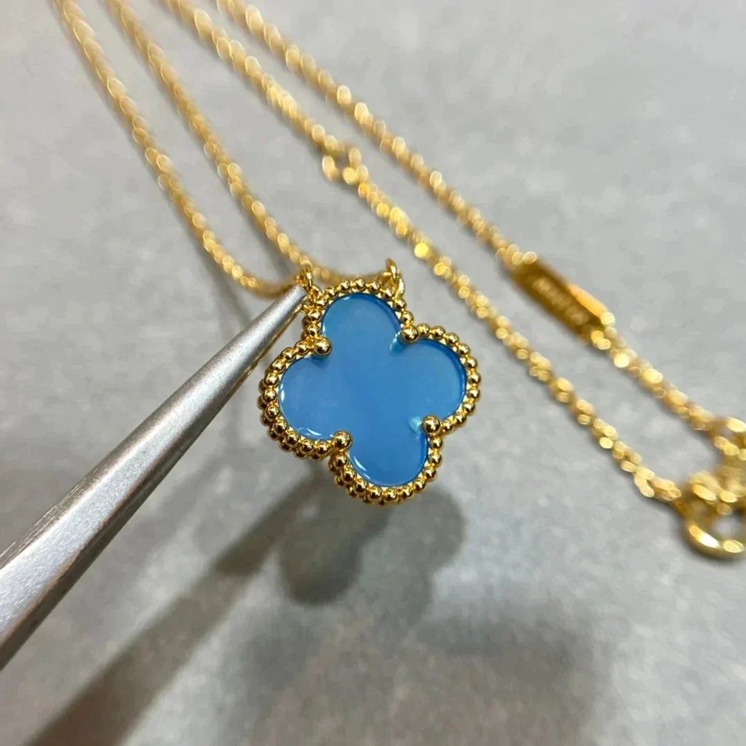 [⭐Seralia]CLOVER 15MM BLUE AGATE NECKLACE