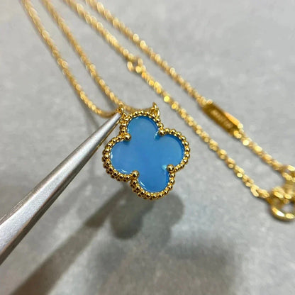 [⭐Seralia]CLOVER 15MM BLUE AGATE NECKLACE
