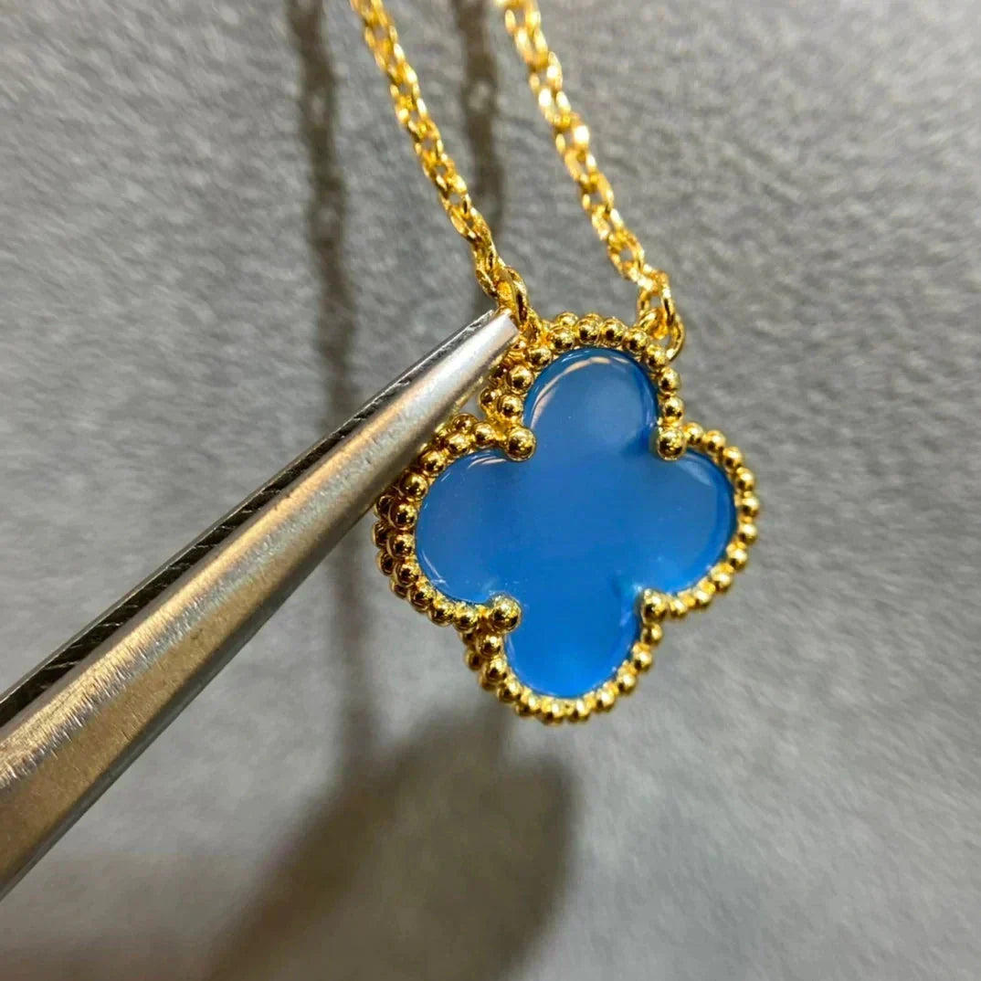 [⭐Seralia]CLOVER 15MM BLUE AGATE NECKLACE