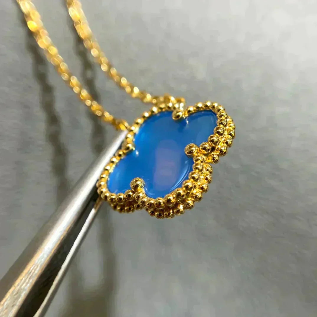 [⭐Seralia]CLOVER 15MM BLUE AGATE NECKLACE