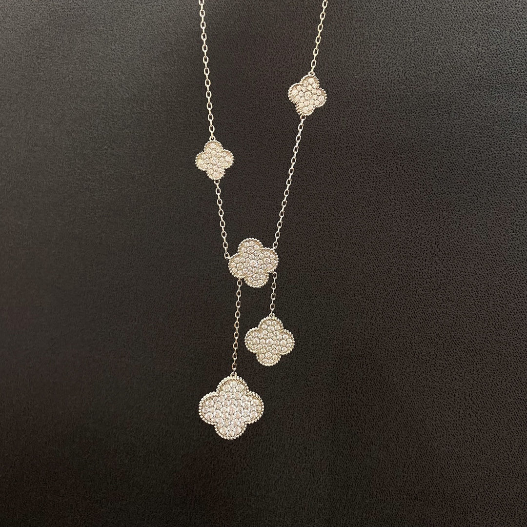 [⭐Seralia]CLOVER 5 MOTIFS SILVER DIAMONDS NECKLACE
