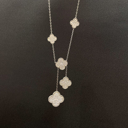 [⭐Seralia]CLOVER 5 MOTIFS SILVER DIAMONDS NECKLACE