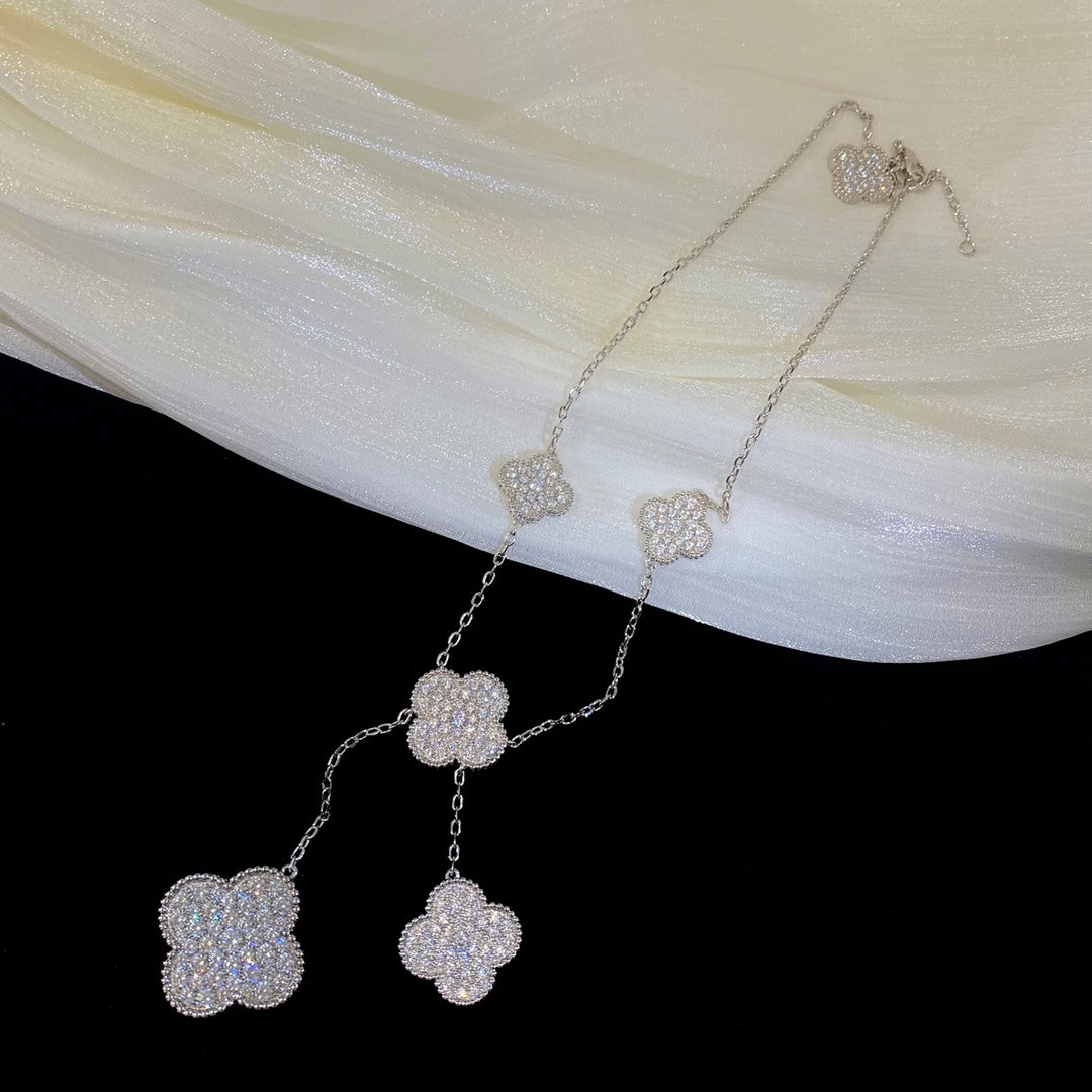 [⭐Seralia]CLOVER 5 MOTIFS SILVER DIAMONDS NECKLACE