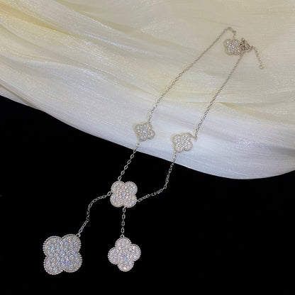 [⭐Seralia]CLOVER 5 MOTIFS SILVER DIAMONDS NECKLACE