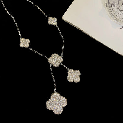 [⭐Seralia]CLOVER 5 MOTIFS SILVER DIAMONDS NECKLACE