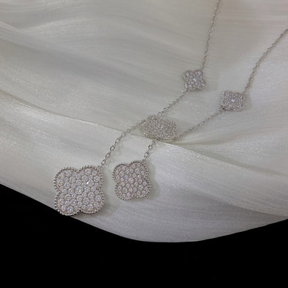 [⭐Seralia]CLOVER 5 MOTIFS SILVER DIAMONDS NECKLACE