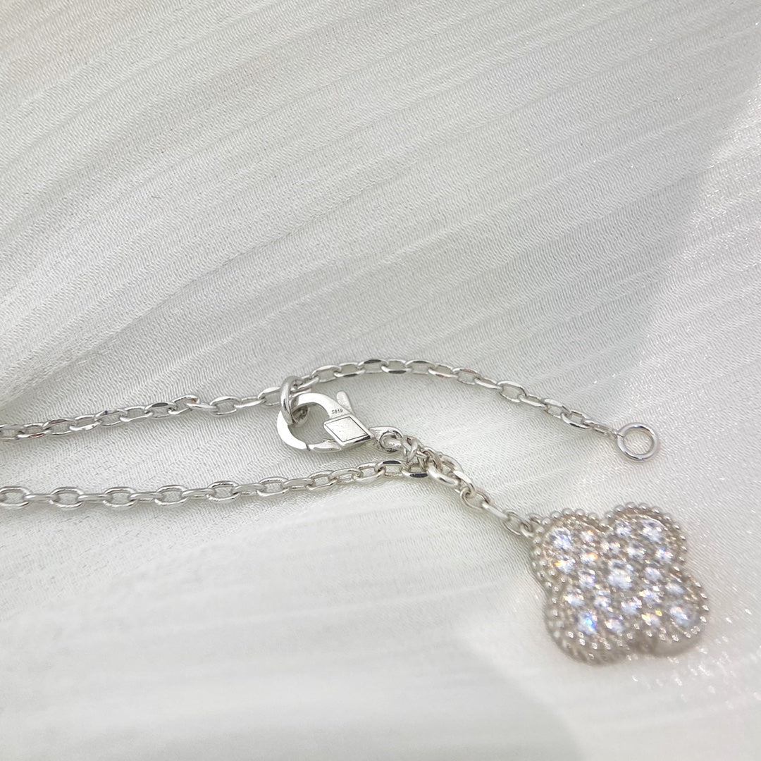 [⭐Seralia]CLOVER 5 MOTIFS SILVER DIAMONDS NECKLACE