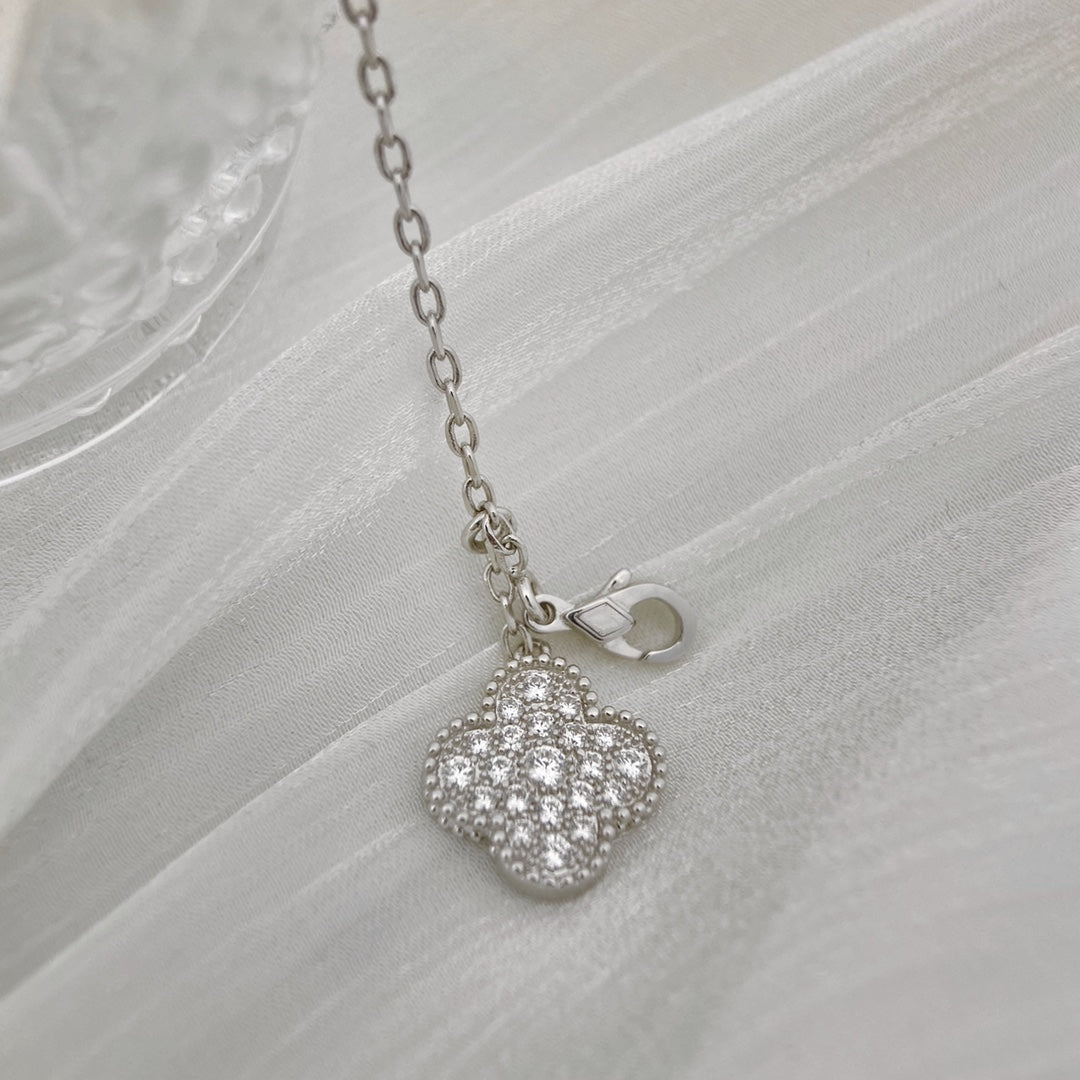 [⭐Seralia]CLOVER 5 MOTIFS SILVER DIAMONDS NECKLACE