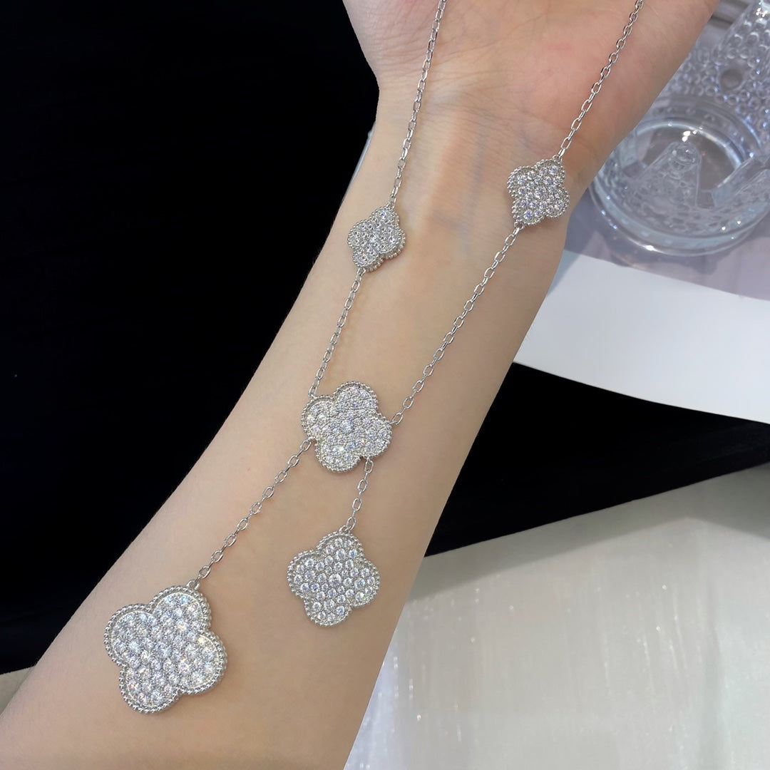 [⭐Seralia]CLOVER 5 MOTIFS SILVER DIAMONDS NECKLACE