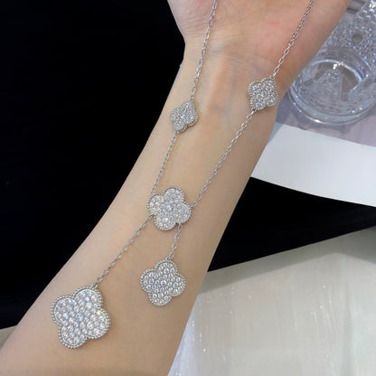 [⭐Seralia]CLOVER 5 MOTIFS SILVER DIAMONDS NECKLACE