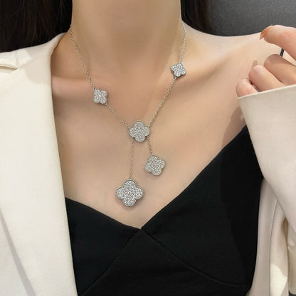 [⭐Seralia]CLOVER 5 MOTIFS SILVER DIAMONDS NECKLACE